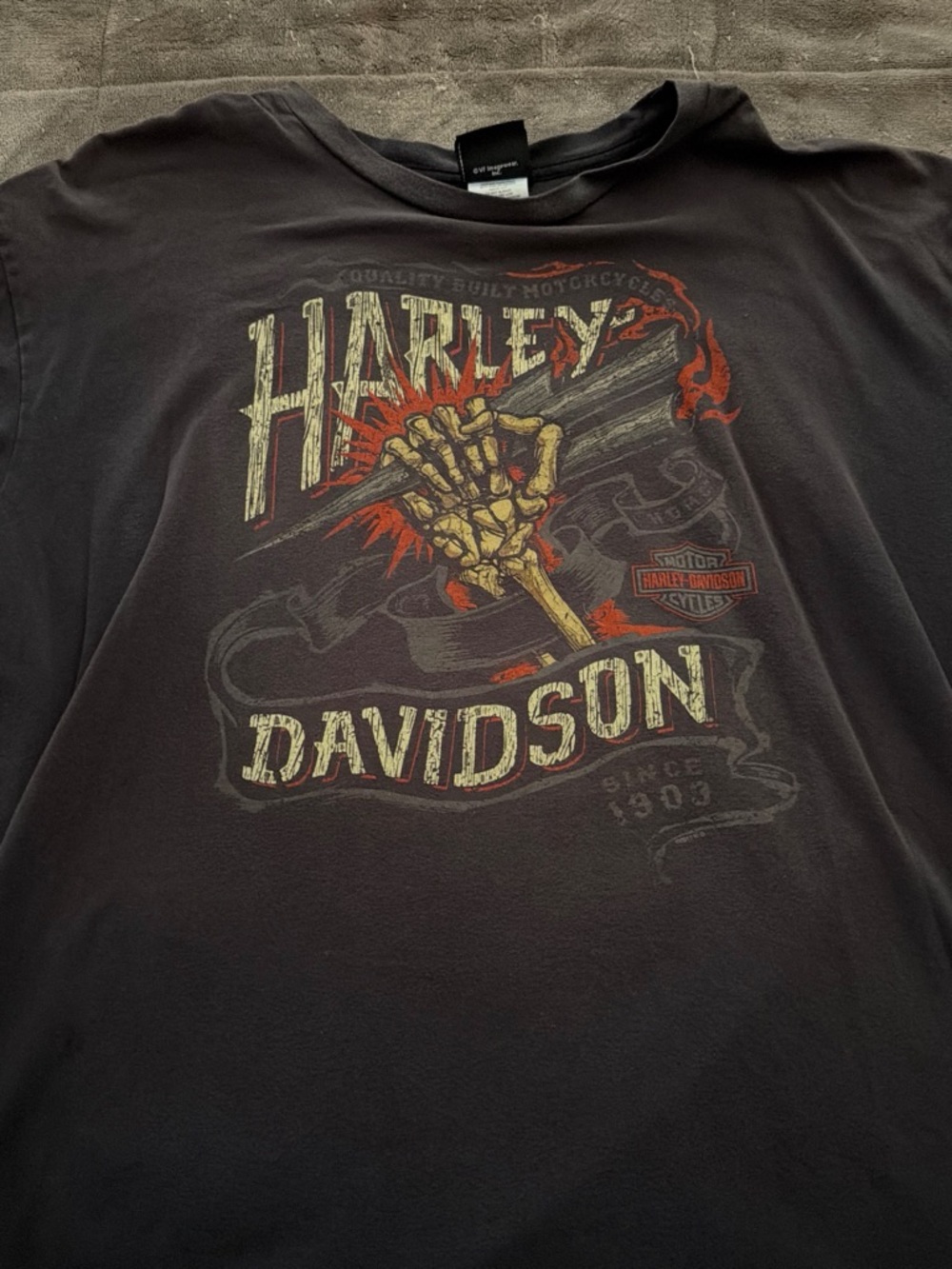 Harley-Davidson Black Short Sleeve Tee with Skeleton Hand Graphic